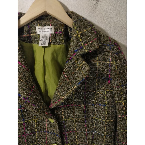 Uniform By John Paul Richard Green Tweed Acrylic Button Blazer Size 12 - Picture 2 of 9